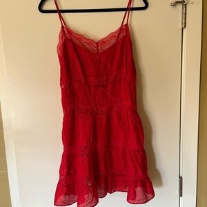 Free People Cherry Red Lace Slip Dress